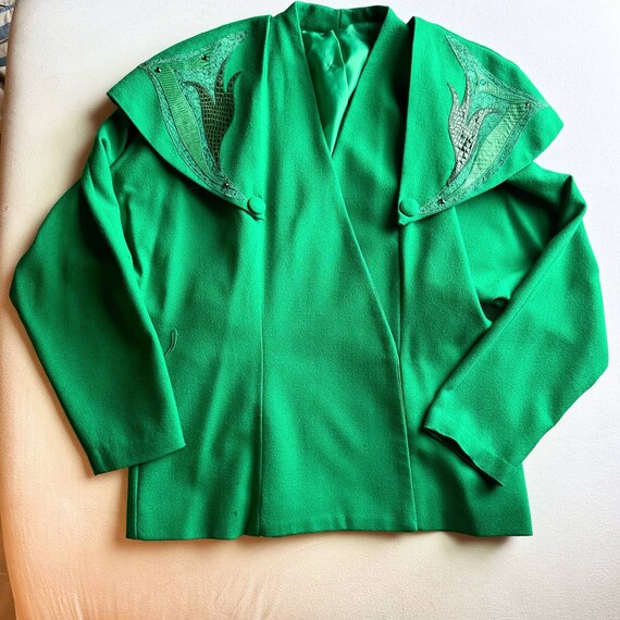 Vintage 80s Green Wool Moza Jacket with Intricate… - image 2