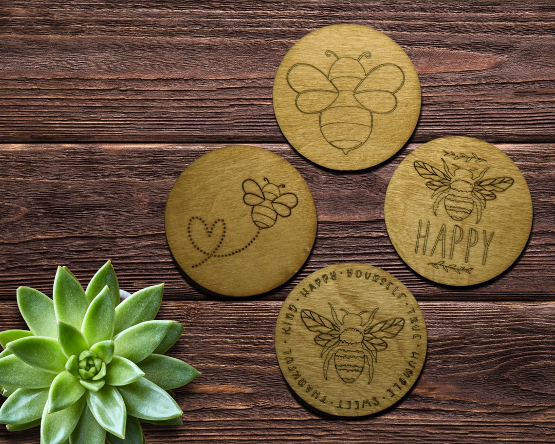 BEE Coaster - PACK OF 4 - Bespoke Coaster, Bee Lover Gif, Natural ...