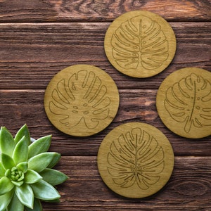 LEAF COASTERS - PACK of 4 - Monstera Coaster, Leaf Design, Plant Gift, Simple Design, Monstero, Deliciosa, Plant Gift, Modern Plant Gift