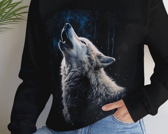 Felpa con lupo ululante: stile vintage, arte animale, regalo per gli amanti della natura