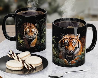 Taza de café Tiger: Taza de cerámica negra revestida ORCA, 325 ml