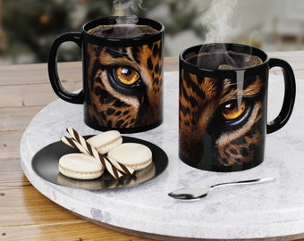 Taza de café con ojos de jaguar: regalo vintage para amantes de los gatos