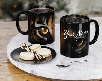 Taza de café personalizada con ojo de tigre - Cerámica negra revestida ORCA