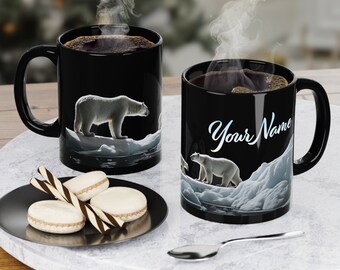 Taza personalizada de oso polar: Taza de café negra con revestimiento ORCA