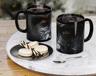 Taza de café negra con ojos de gorila: regalo vintage para amantes de los animales