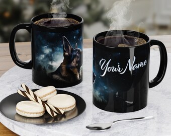 Taza personalizada de pastor alemán: taza de café negra, regalo para amantes de los perros