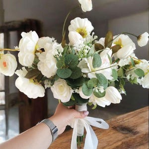White Bridal Bouquet Artificial Bouquet Wedding Bouquet Bridesmaid Bouquet Artificial Wedding Bouquet Tulips Bouquet White Fake Bouquet Faux