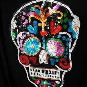 Black Robe Sequin Sugar Skull Robe Day Of The Dead Satin Robe Silk Personalised Robe Ladies Dressing Gown Halloween Robe Gothic Wedding Gift