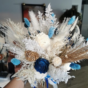 Ecru Blue Bouquet Greek Style Bouquet Birthday Bouquet Wedding Dried Flower Bouquet