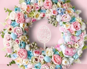 Easter Wreath Pink Wreath Front Door Wreath Personalised Wreath Decoration Plastic Wreath Dusty Pink Wall Art Pastel Wreath Home Decor Peony