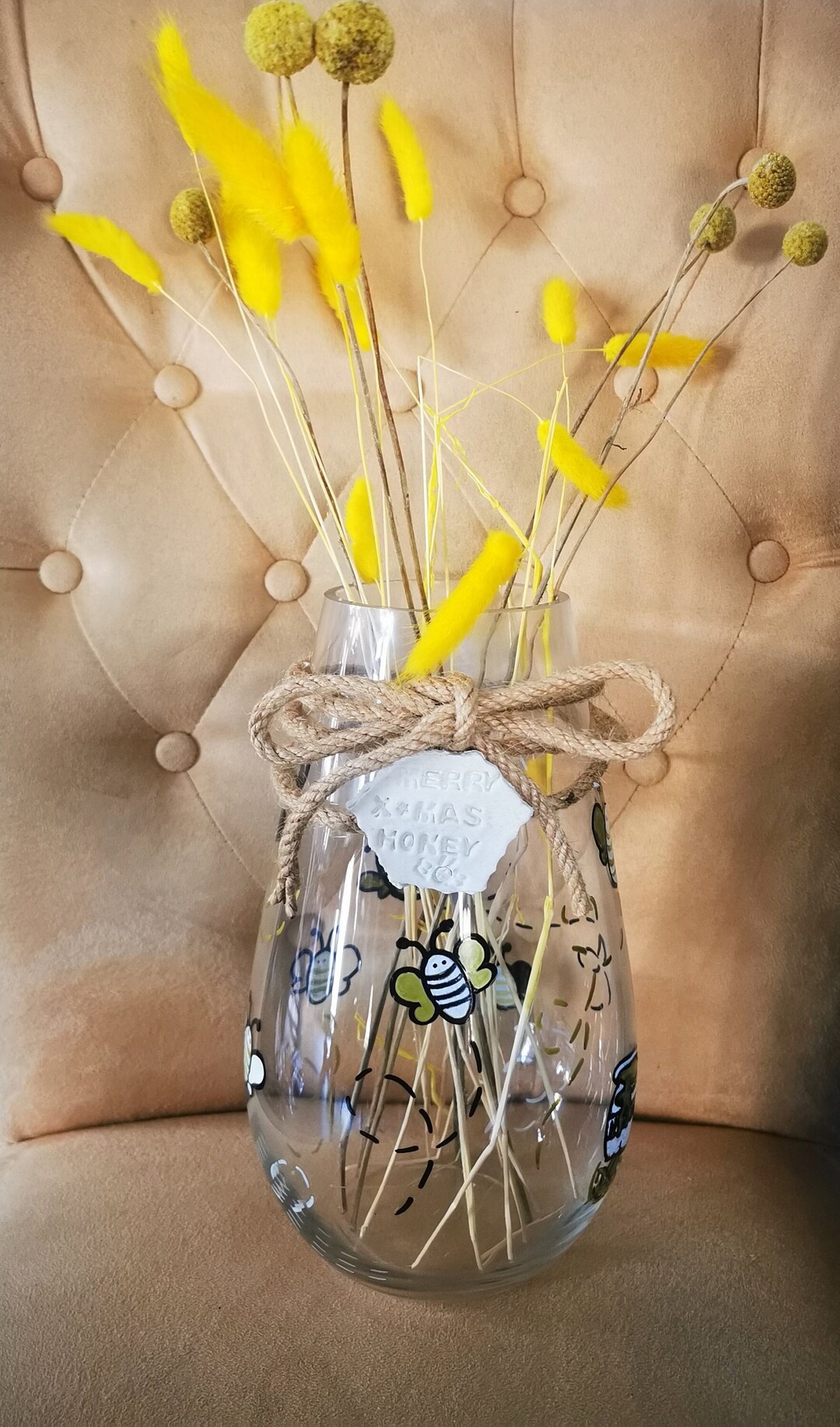 Bumble Bee Flower Vase Rustic Painted Vase Christmas Vase Etsy