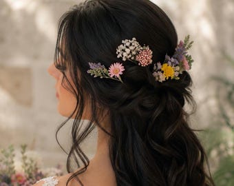 Kopfschmuck, Brautschmuck, Haarnadel für Blumenmädchen, Geschenk für Brautjungfern, Verlobungs- und Fotoshooting-Haarschmuck, englischer Garten, Wiese, konserviert