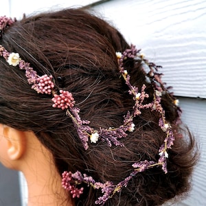 Wedding Head Crown Boho Wedding Hair Accessories Hair Piece Dried Flower Crown Rustic Wedding Woodland Wedding Pink Bridal Hair Wreath Cute