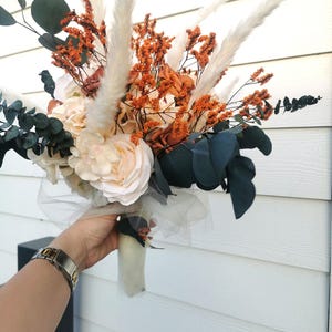 Terracotta Bridal Bouquet Wedding Flowers Boutonniere Groom Memorial Pendant Rust Wedding Dried Flower Wedding Bouquet Burnt Orange Wedding