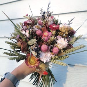 Pink Dried Bridal Bouquet Dried Wedding Flowers Wild Dried Flowers Rustic Flowers Boho Wedding Everlasting Flowers Bridesmaid Bouquet Bride