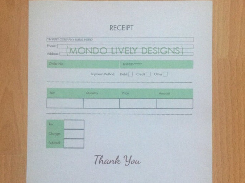 Editable Digital Receipt Template green Etsy