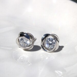 S925 Sterling Silber Ohrringe - Mit weißen Zirkonia Diamant - Ohrstecker - Handgemachter Schmuck - Abschlussgeschenk - Brautjungfer Geschenk - Minimalist