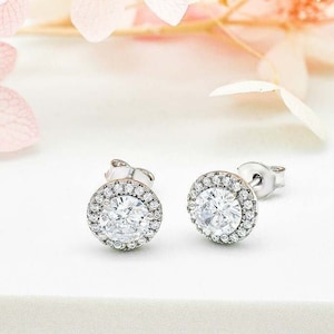 S925 Sterling Silver Earrings Set with Round Zirconia Diamond Ear Studs, Handmade Jewelry bridesmaid Gift Minimalist Earrings