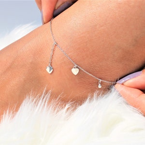 S925 sterling silver anklet with heart charm beads silver anklet perfect summer jewelry heart charm anklet  round beads adjustable anklet