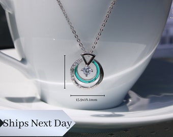 Sterling Silver Double Ring Necklace: White CZ Diamonds, Adjustable Chain
