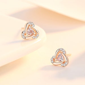18k Rose Gold Plated Ohrring - Mit weißem Zirkonia Diamant - Ohrstecker - Handgemachter Schmuck - Abschlussgeschenk - Brautjungfer Geschenk - Geschenk für Sie