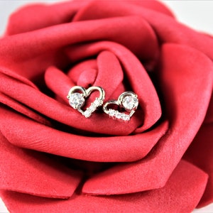S925 Sterling Silver Heart Earrings With White Zirconia Diamond- Ear Studs - Handmade Jewelry - Graduation Gift- bridesmaid Gift