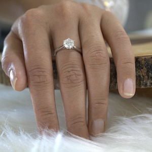 Solitaire Diamond Sterling Silver Ring Adjustable size 6 prong solitaire ring engagement rings Promise ring Sterling Silver Ring Adjustable
