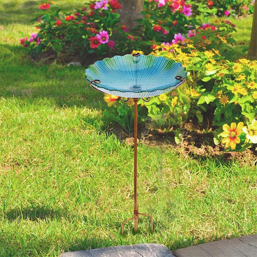 26 Inch Height Glass Bird Bath Garden Outdoor Birdbaths Etsy