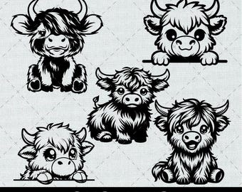 Paquete de Svg de vaca de las Highlands, Svg de vaca bebé, Vaca Png, Clipart de vaca de las Highlands, Paquete de vaca de las Highlands