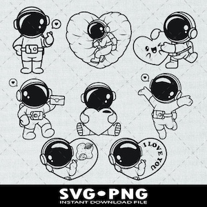 Lindo astronauta Svg, niño astronauta Svg, corazón astronauta Clipart Png, archivo astronauta transparente de contorno negro Png