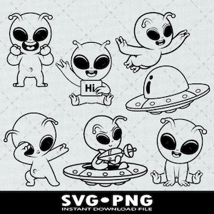 かわいいエイリアンSVG、エイリアンSVG、エイリアンクリップアート、エイリアンPNG、UFO SVG、エイリアンクリップアートバンドル