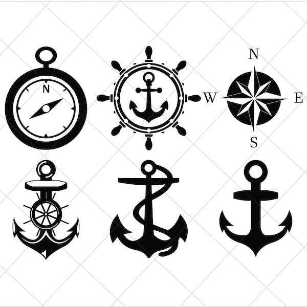 Anchor Svg, Nautical Svg, Compass Svg, Anchor Compass Svg, Sailor Compass Svg, Anchor Clipart, Compass Clipart, Svg Bundle