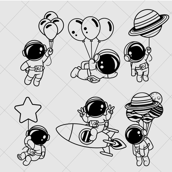 Cute Astronaut Svg, Kid Astronaut Space Rocket Svg, Balloon Spaceman Clipart Png, Planet Balloon Astro Svg ,Transparent Astronaut Png File