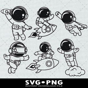 Astronauta lindo SVG, astronauta niño SVG, archivo digital de explorador espacial, clip art de aventura galáctica, cohete SVG, clipart del espacio exterior, SVG PNG