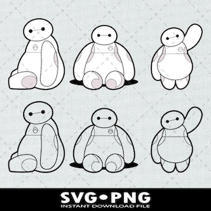 Baymax Svg, Baymax Clipart, Baymax Outline Svg, Baymax Png, Hero Svg, Download instantâneo