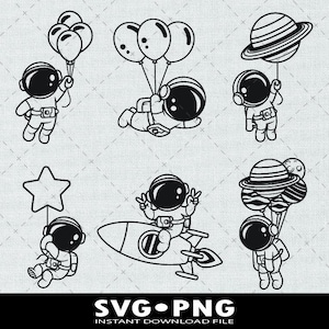 Niedliches Astronauten-Svg, Kid Astronaut Weltraumrakete-Svg, Ballon-Raumfahrer-Clipart-Png, Planet-Ballon-Astro-Svg, transparente Astronauten-Png-Datei