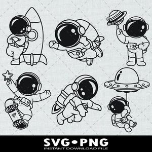 Astronautas lindos SVG, astronauta para niños SVG, astronauta SVG, clipart de astronauta, cohete espacial SVG, archivo PNG de astronauta