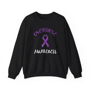 Overdose Awareness Sweatshirt with Purple Ribbon - Unisex Heavy Blend Crewneck
