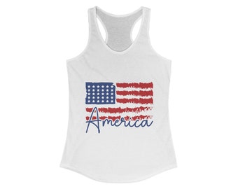 Retro American Flag Racerback Tank Top: 4th of July Outfit