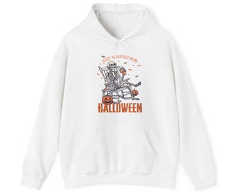 Bluza z kapturem Skeleton Waiting na Halloween: unisex, z mieszanki bawełny