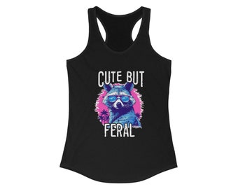 Camiseta sin mangas con espalda deportiva y gráfico de mapache lindo pero salvaje