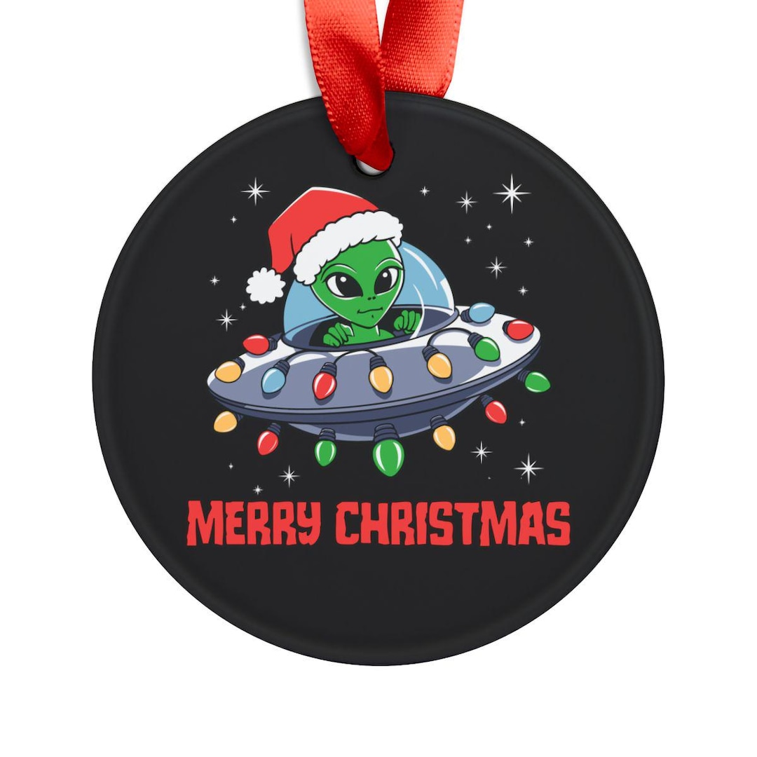 Alien UFO Merry Christmas Acrylic Ornament With Ribbon - Etsy