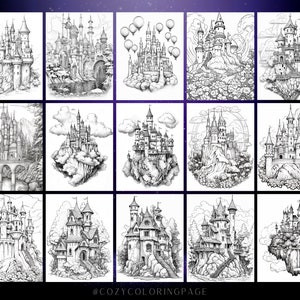 Puede incluir: Una colecci&oacute;n de 16 ilustraciones en blanco y negro de castillos. Cada castillo es &uacute;nico y presenta detalles intrincados. Los castillos est&aacute;n dibujados en un estilo caprichoso y ser&iacute;an perfectos para colorear.