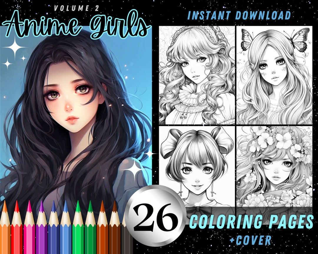 Anime Girl Portraits 26 Coloring Sheets Gorgeous Adult - Etsy