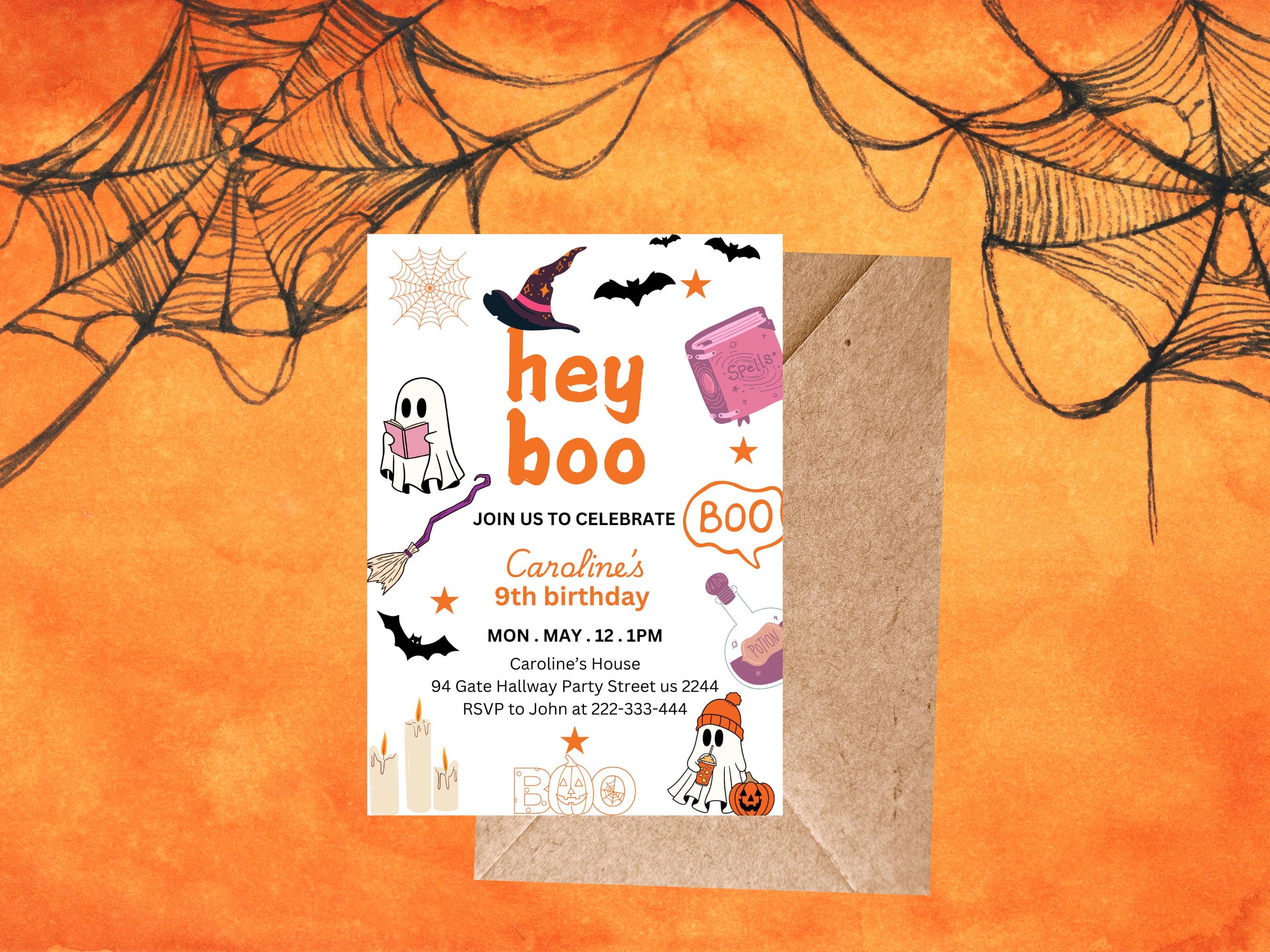 Hey Boo Halloween Birthday Invitation, Editable Halloween Party Invite ...