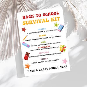 Back to School Survival Kit, First Day Of School Gift Tag, Back To School Gift Tag, Teacher Thank You Gift Tag, First Day Of School Gift