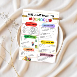 Nota de bienvenida del maestro, carta de bienvenida de regreso a la escuela a los padres, carta editable de regreso a la escuela a los padres, tarjeta de carta de los padres del maestro