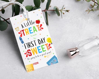Eine kleine Belohnung für Ihren ersten Tag, süße Geschenkanhänger für den Schulanfang, druckbare Geschenkanhänger, Schulanfang-Geschenkanhänger, Geschenkanhänger