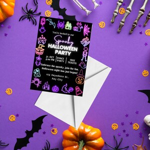 Neon-Halloween-Party-Einladungsvorlage, bearbeitbare Halloween-Partyeinladung, gruselige Partyeinladung, moderne gruselige Einladung, Halloween Spooktacular