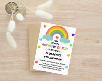 Editable Rainbow Birthday Invitation, Editable Birthday Invitation, Rainbow Invitation Template, Birthday Invitation,Rainbow Birthday Invite